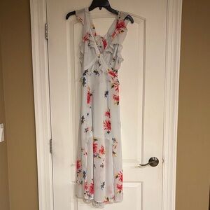 Astr pale Blue Floral Ruffle Maxi Dress with Partially Open Back Medium